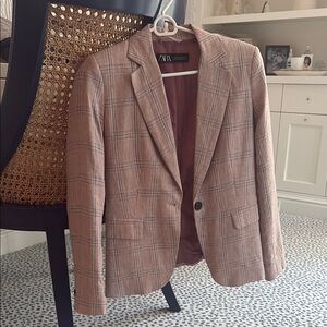 Zara Women's Plaid Blazer - Brown and Pink